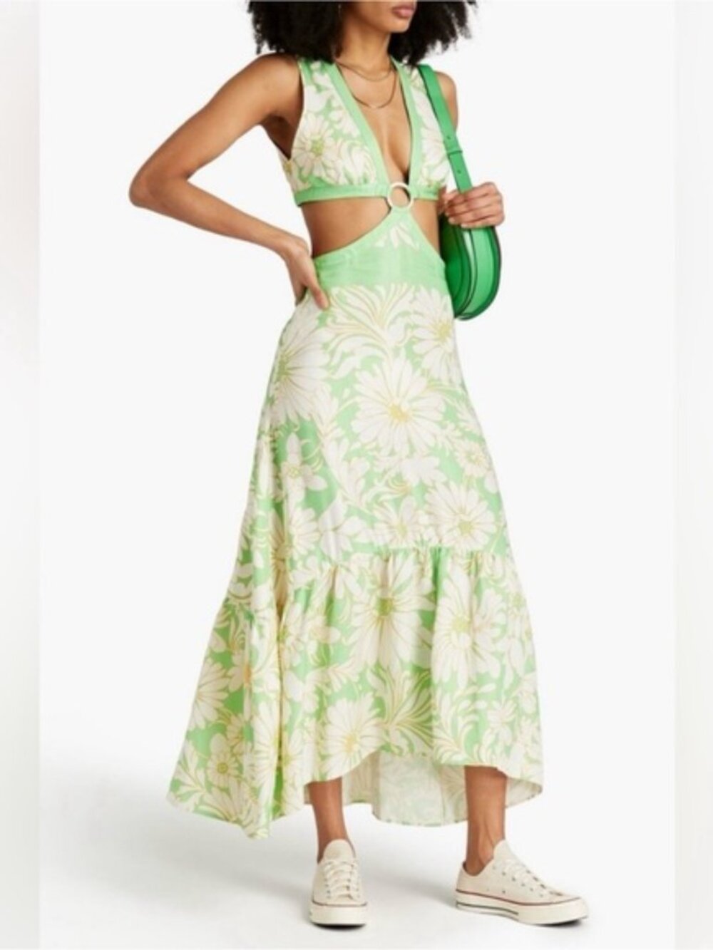 SANDRO Ludmila Cutout Floral Linen Satin-twill Maxi Dress $490 Summer Party 10 L - Picture 9 of 16